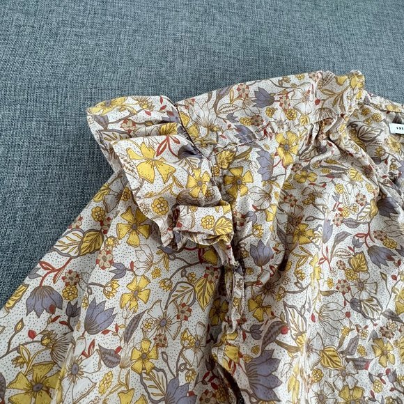 FREE ASSEMBLY Floral Top Medium Ruffled 3/4th Sleeves V-Neck Cotton Half Button - Picture 5 of 12